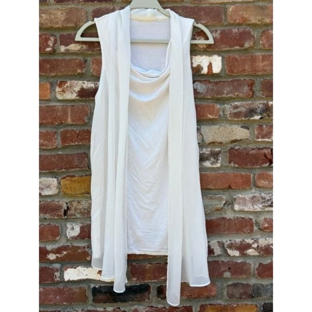 White House Black Market Ivory Chiffon Layered Cowl Neck Sleeveless Top‎ Small